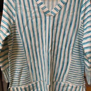 Soft Surroundings Tunic Stripe Briza Stripe Tunic Sz Large Blue White 3/4 Sleeve